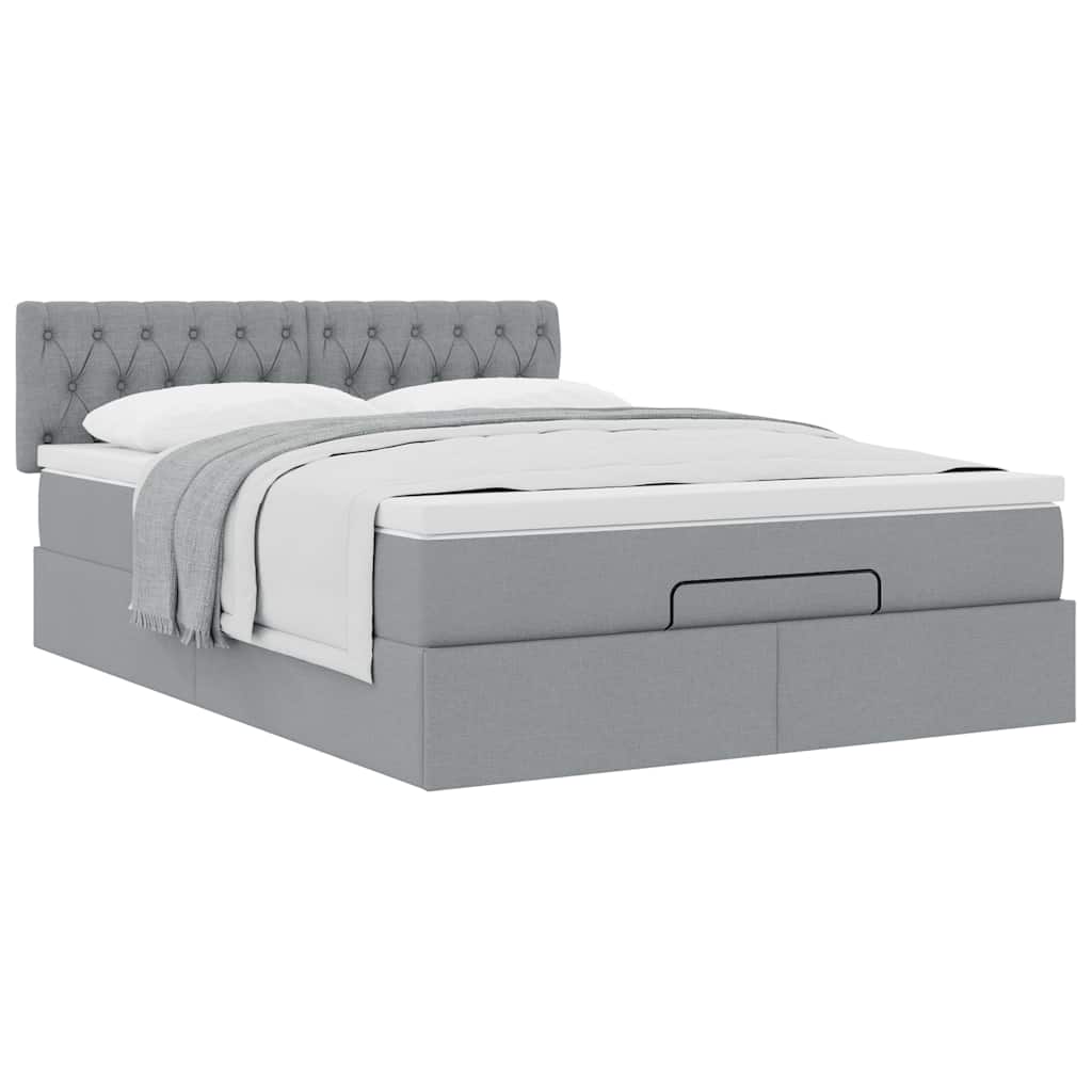 Ottoman-Bett mit Matratze Hellgrau 140x190 cm Stoff