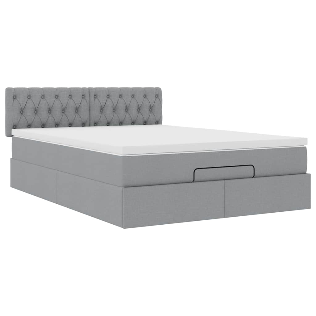 Ottoman-Bett mit Matratze Hellgrau 140x190 cm Stoff