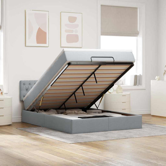 Ottoman-Bett mit Matratze Hellgrau 140x190 cm Stoff