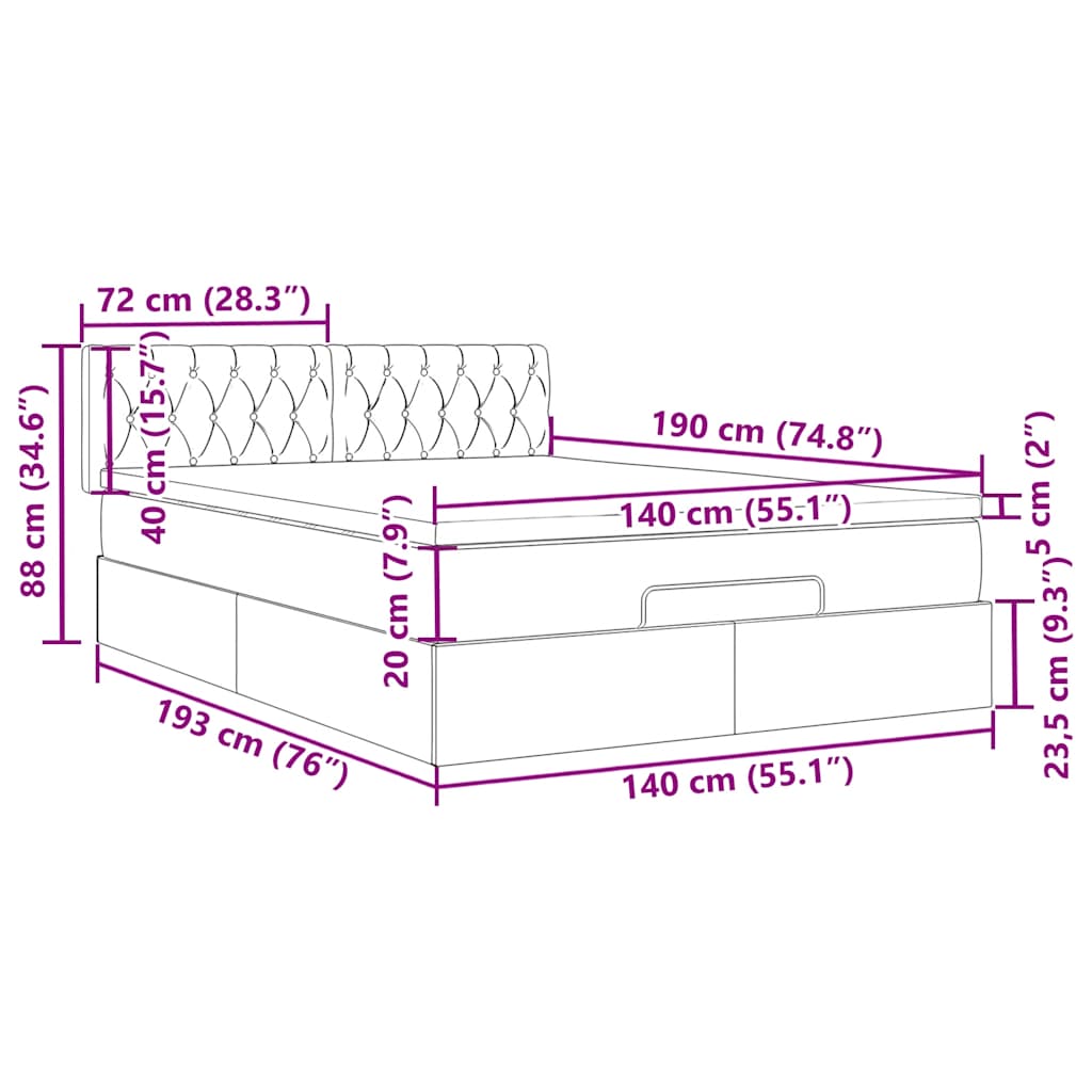 Ottoman-Bett mit Matratze Dunkelgrau 140x190 cm Stoff