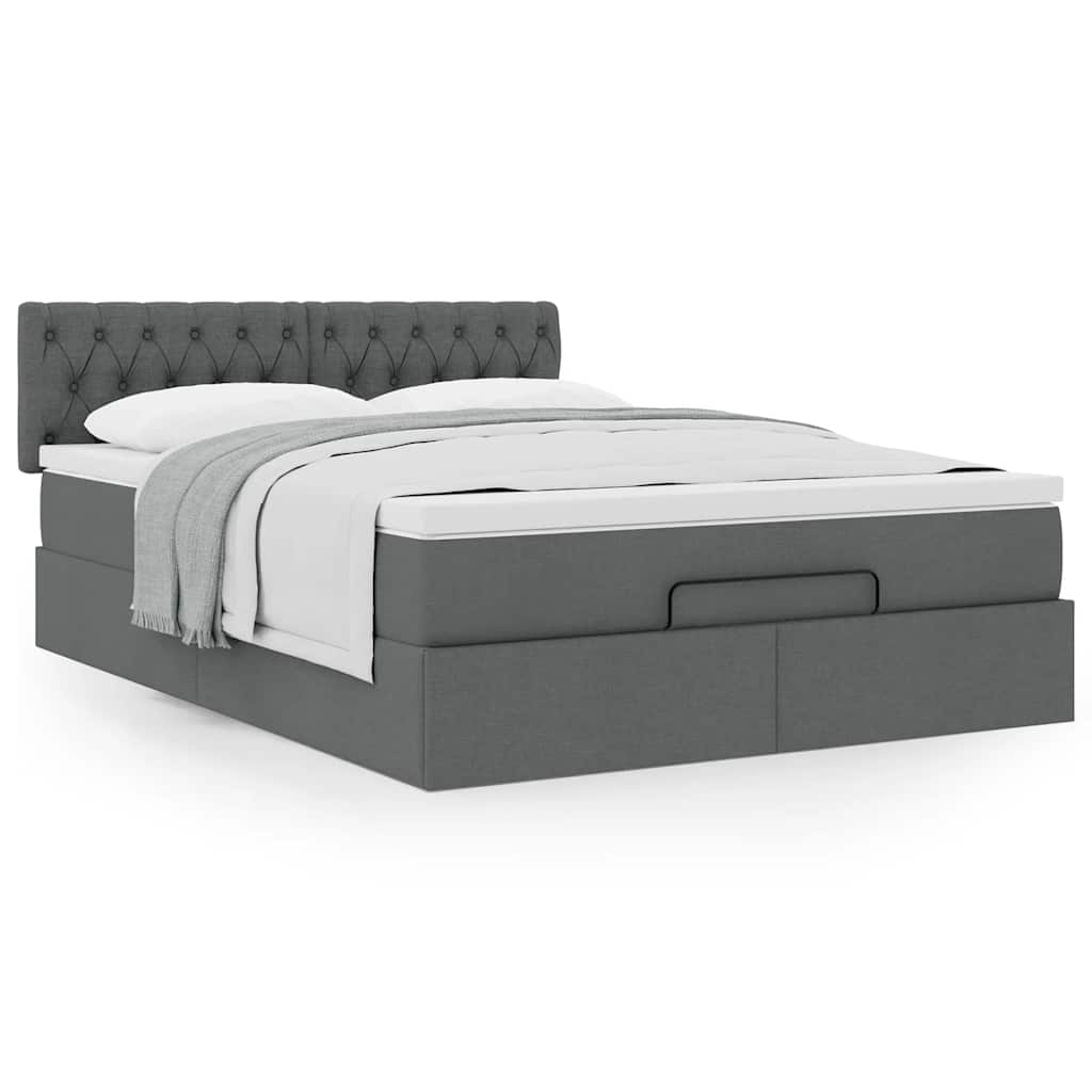 Ottoman-Bett mit Matratze Dunkelgrau 140x190 cm Stoff