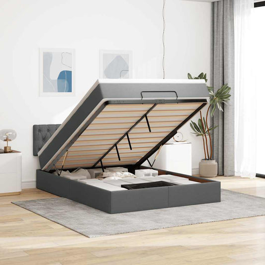 Ottoman-Bett mit Matratze Dunkelgrau 140x190 cm Stoff