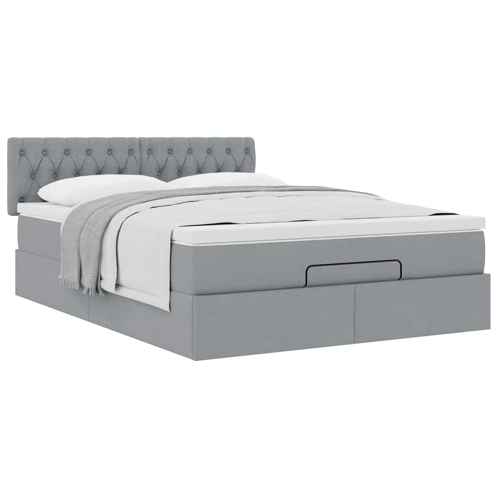 Ottoman-Bett mit Matratze Hellgrau 140x200 cm Stoff