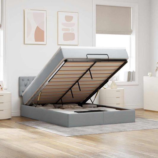 Ottoman-Bett mit Matratze Hellgrau 140x200 cm Stoff