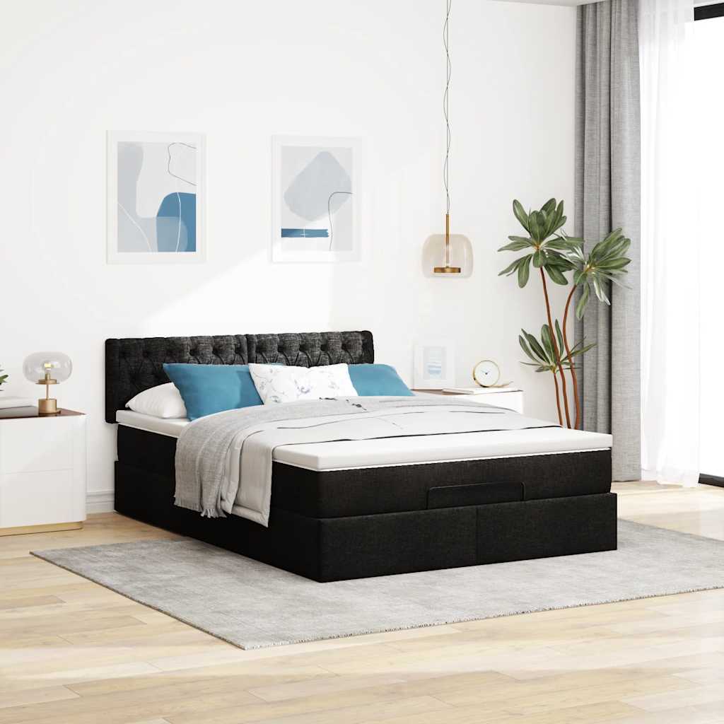 Ottoman-Bett mit Matratze Schwarz 140x200 cm Stoff