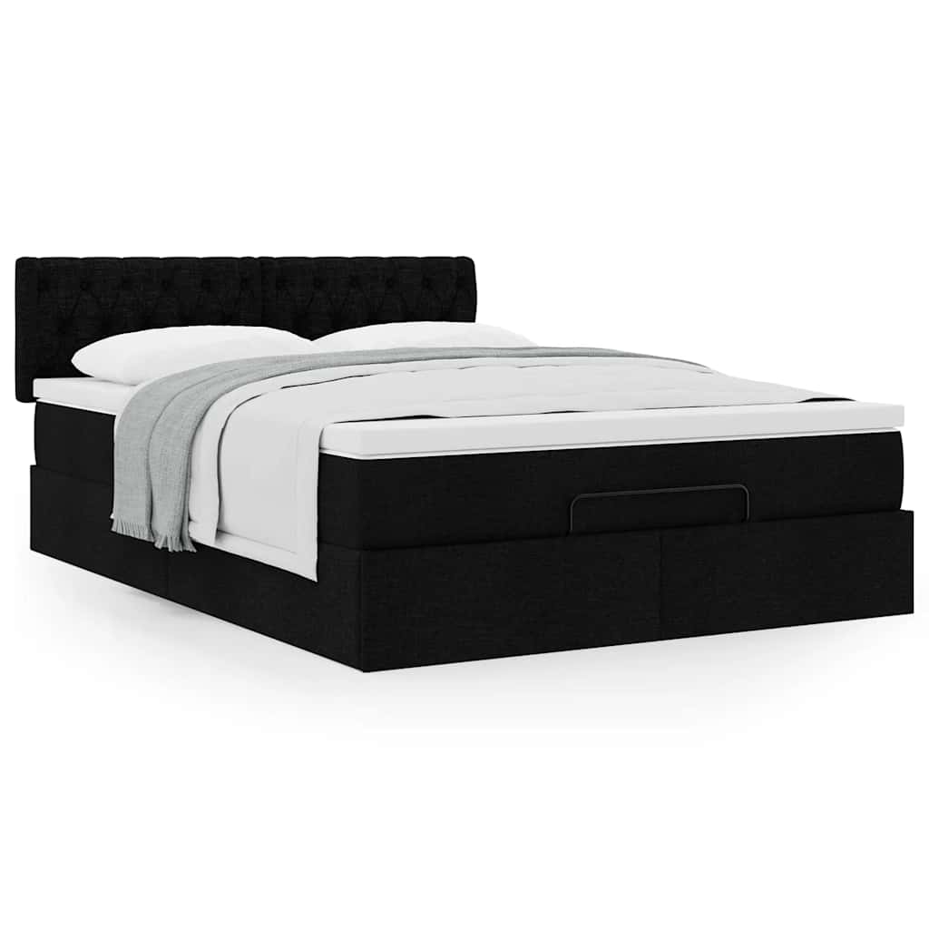 Ottoman-Bett mit Matratze Schwarz 140x200 cm Stoff