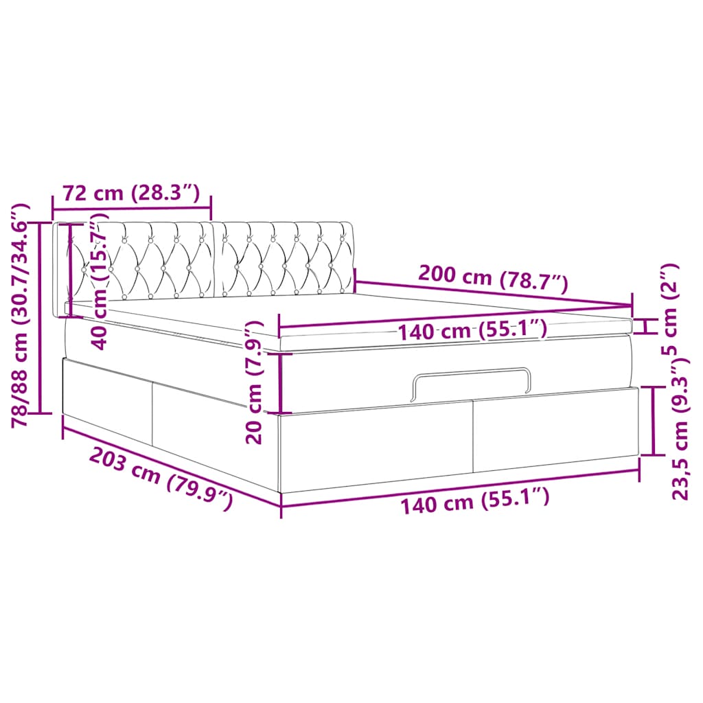 Ottoman-Bett mit Matratze Dunkelbraun 140x200 cm Stoff