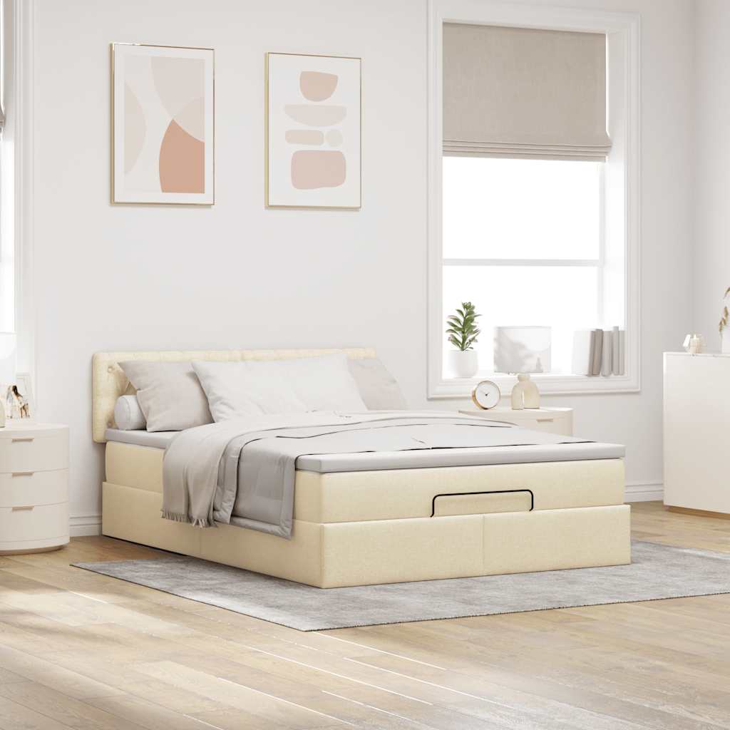 Ottoman bed with mattress cream 140x200 cm fabric