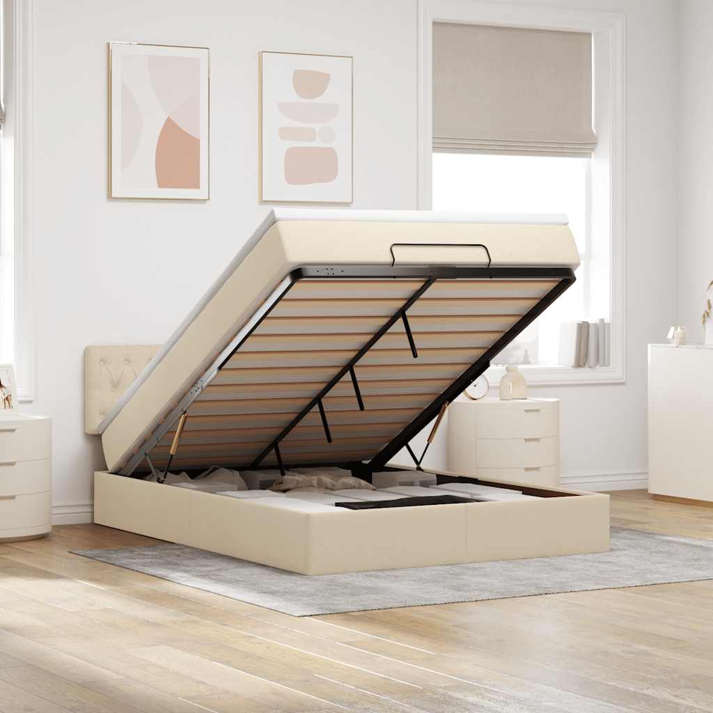 Ottoman bed with mattress cream 140x200 cm fabric