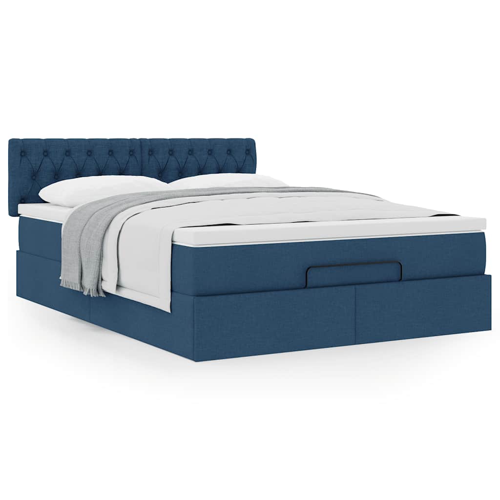 Ottoman-Bett mit Matratze Blau 140x200 cm Stoff