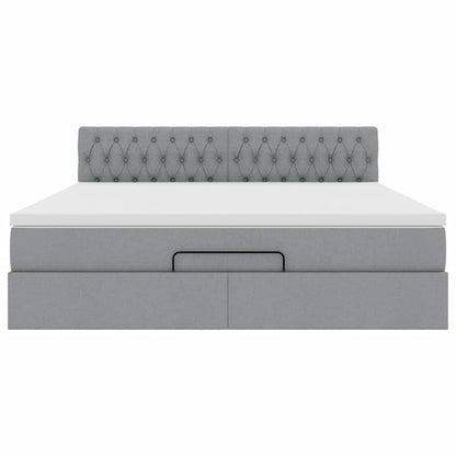 Ottoman-Bett mit Matratze Hellgrau 180x200 cm Stoff