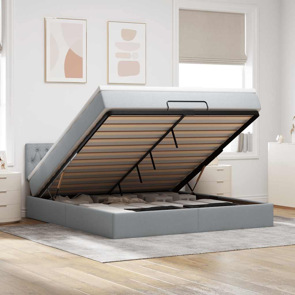 Ottoman-Bett mit Matratze Hellgrau 180x200 cm Stoff