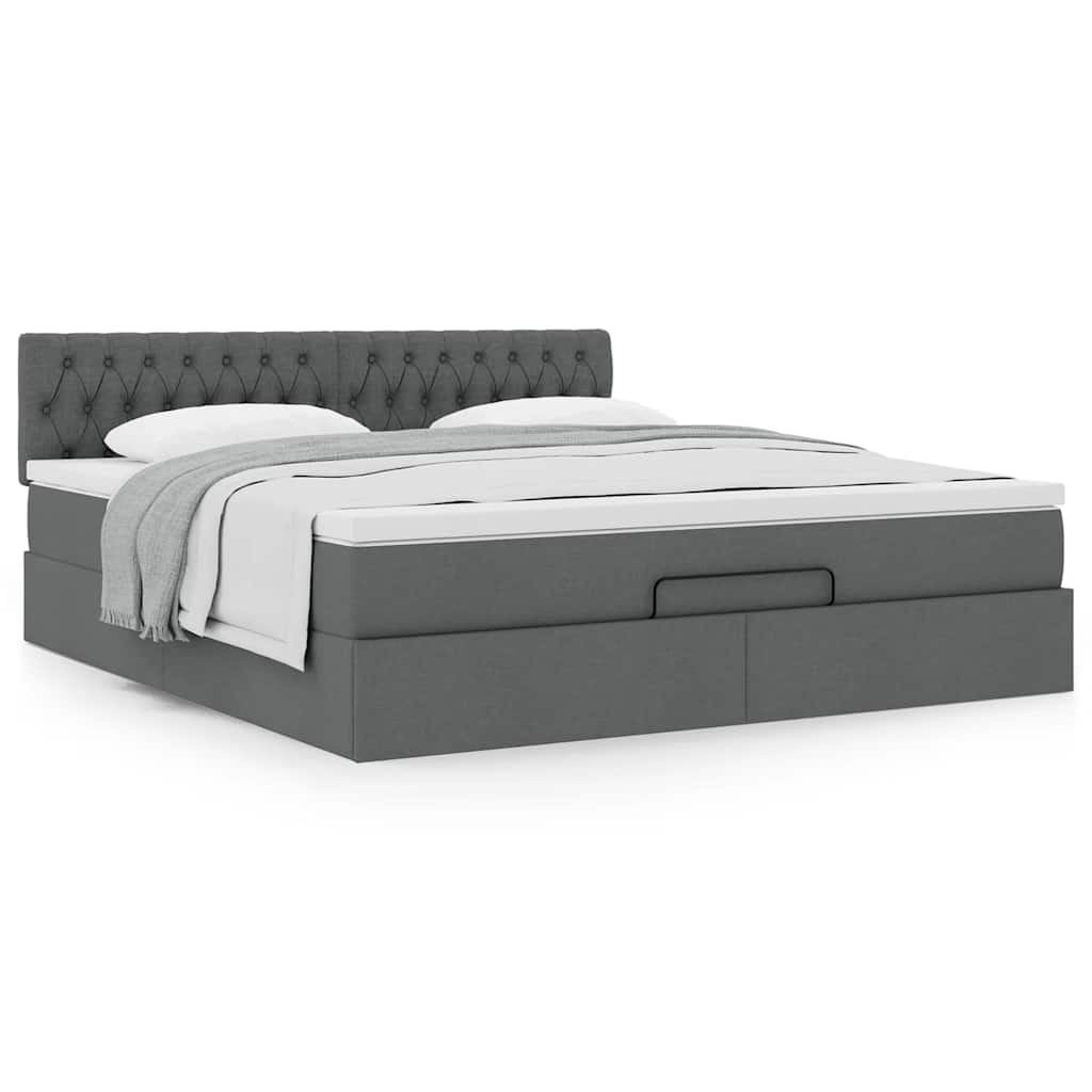 Lit ottoman avec matelas en tissu gris foncé 180x200 cm
