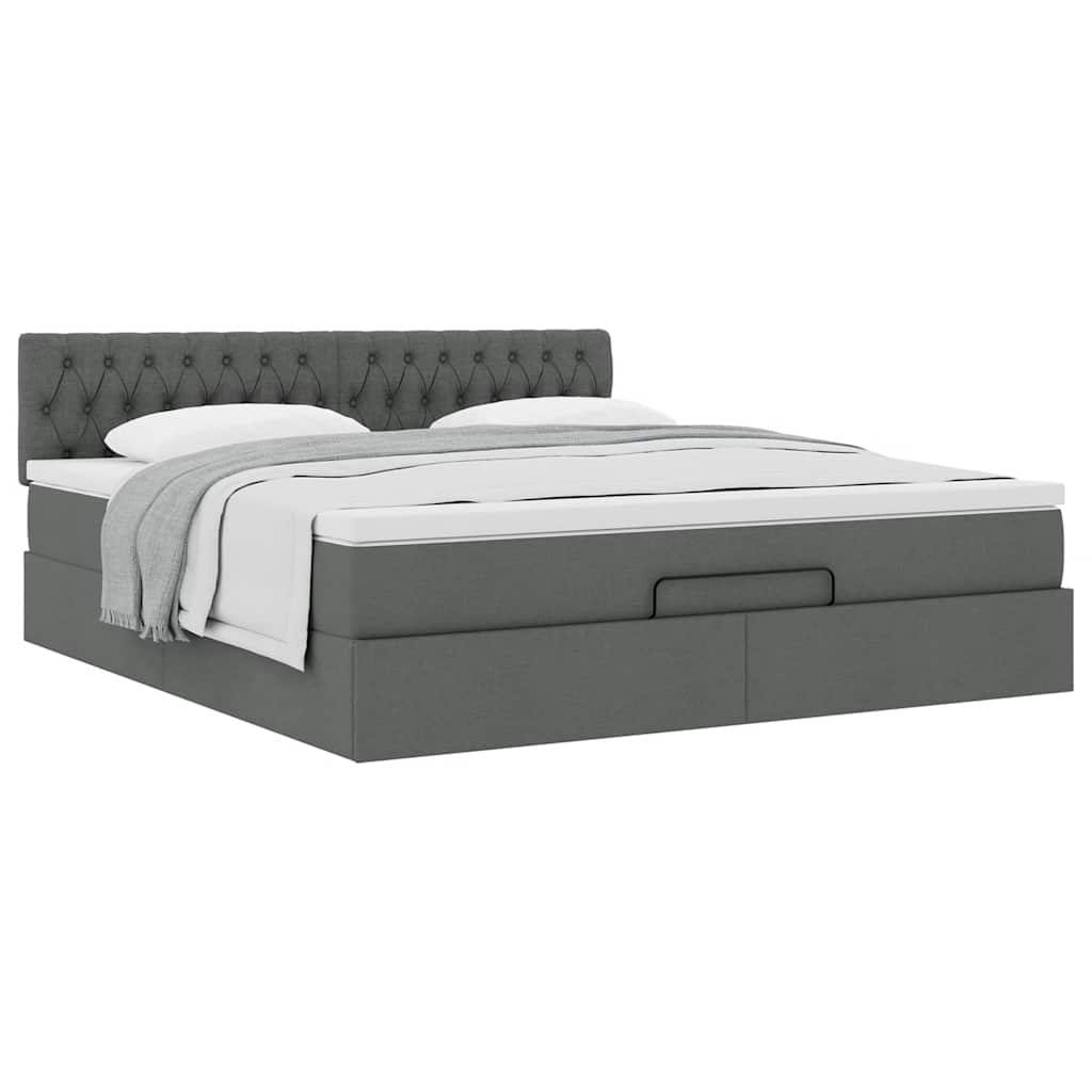 Ottoman-Bett mit Matratze Dunkelgrau 180x200 cm Stoff