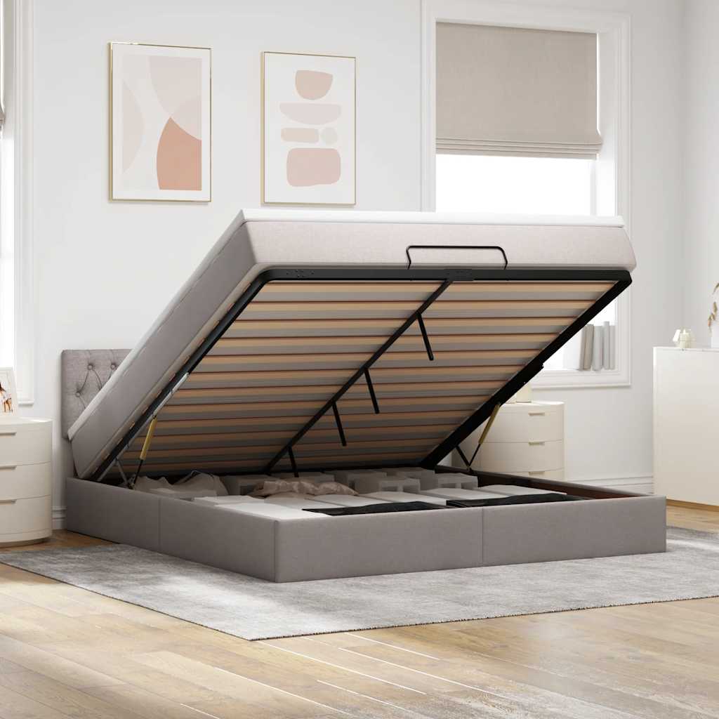 Ottoman-Bett mit Matratze Taupe 180x200 cm Stoff