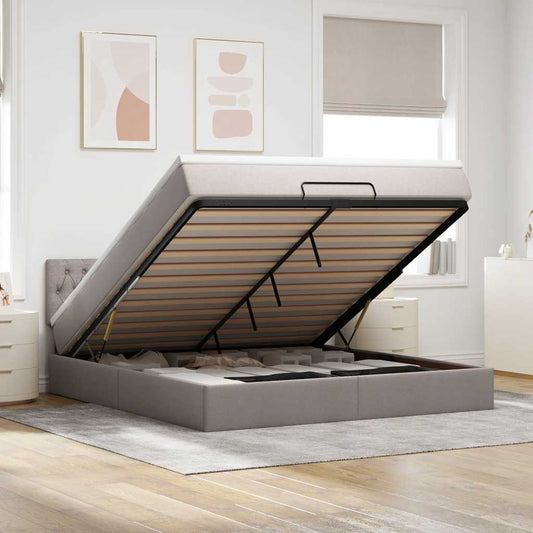 Ottoman-Bett mit Matratze Taupe 180x200 cm Stoff