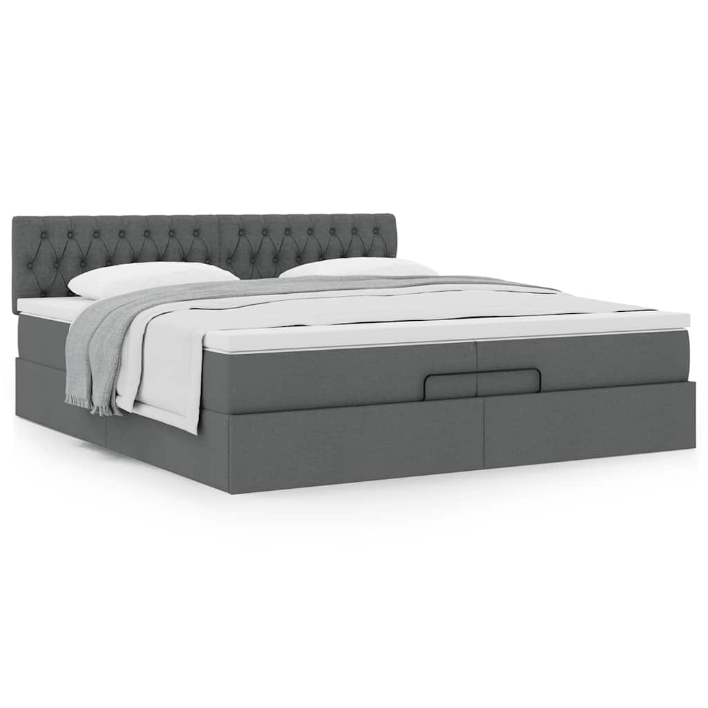 Ottoman-Bett mit Matratze Dunkelgrau 200x200 cm Stoff