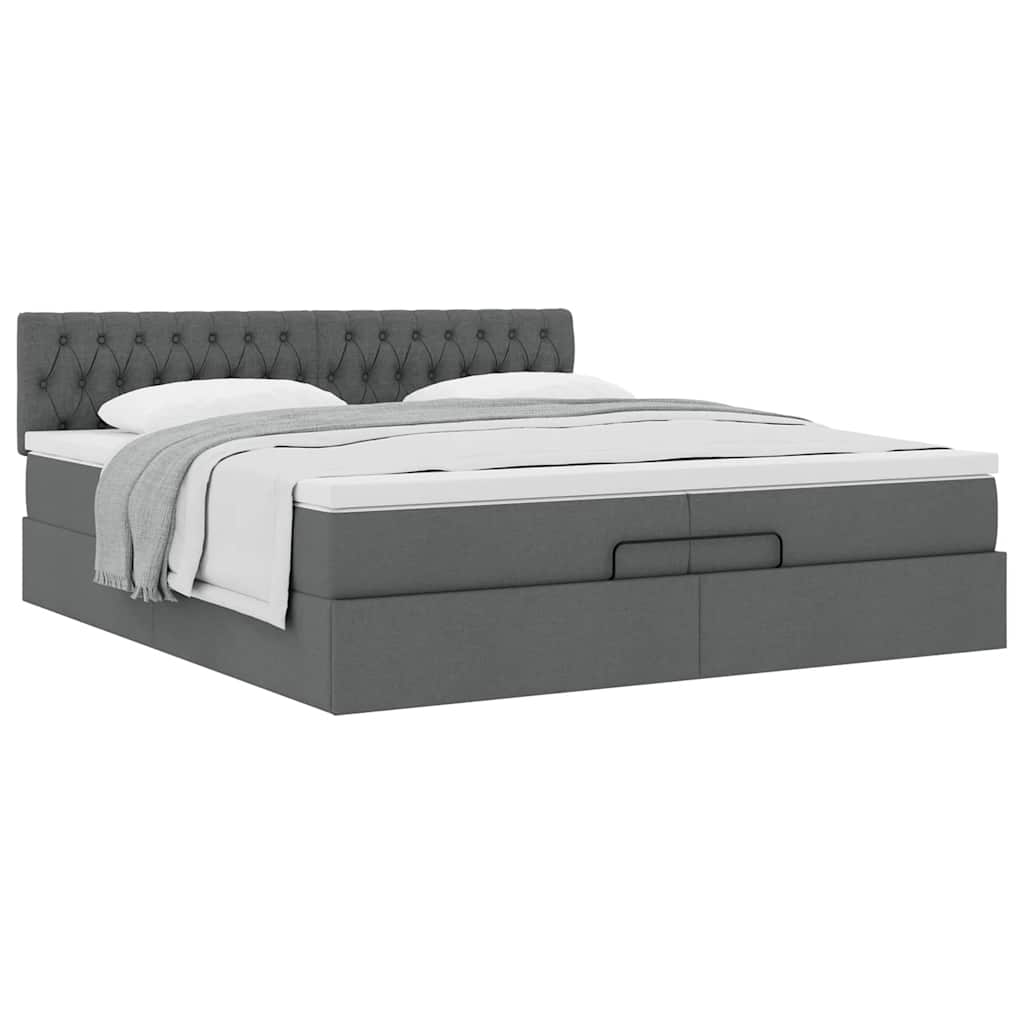 Ottoman-Bett mit Matratze Dunkelgrau 200x200 cm Stoff
