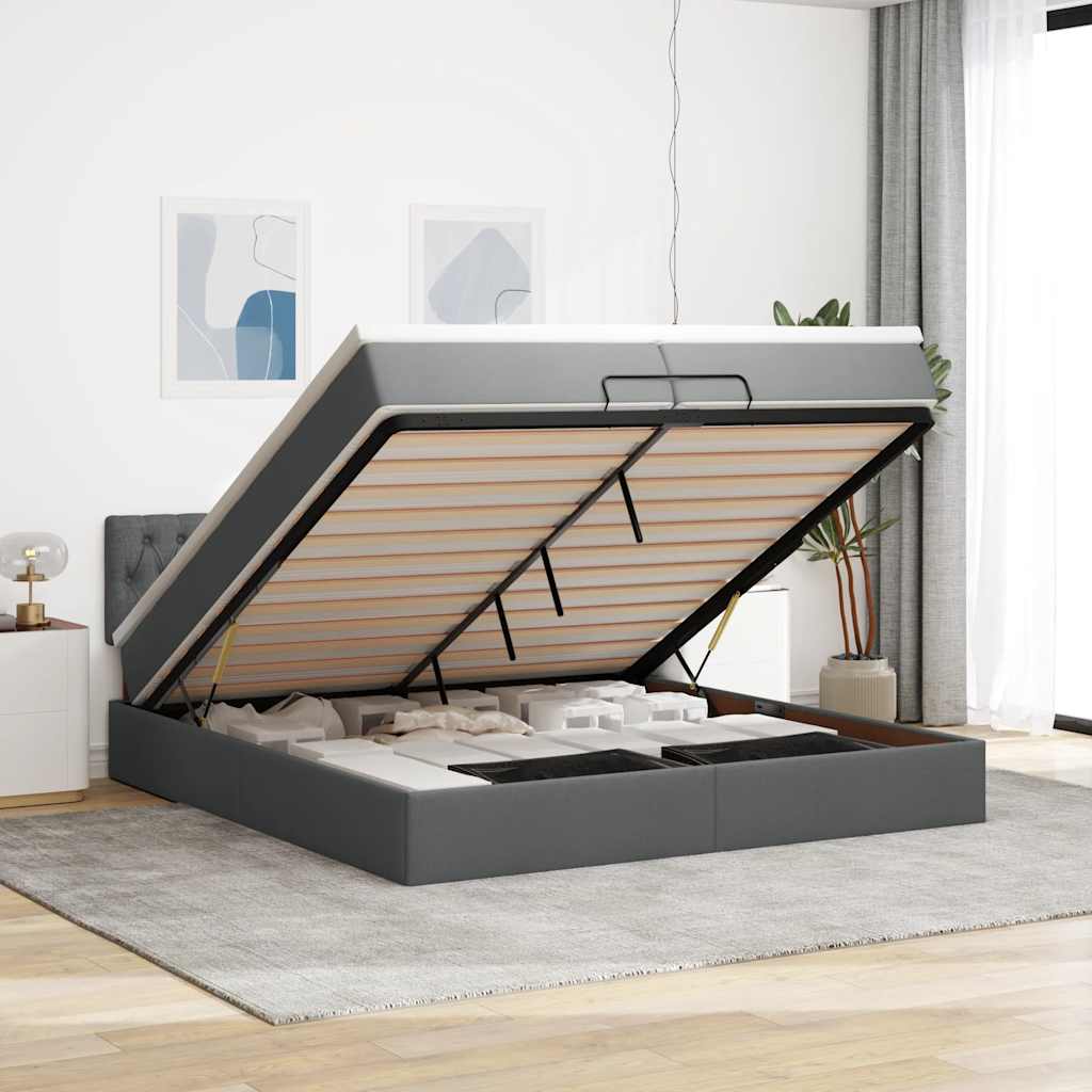 Ottoman-Bett mit Matratze Dunkelgrau 200x200 cm Stoff