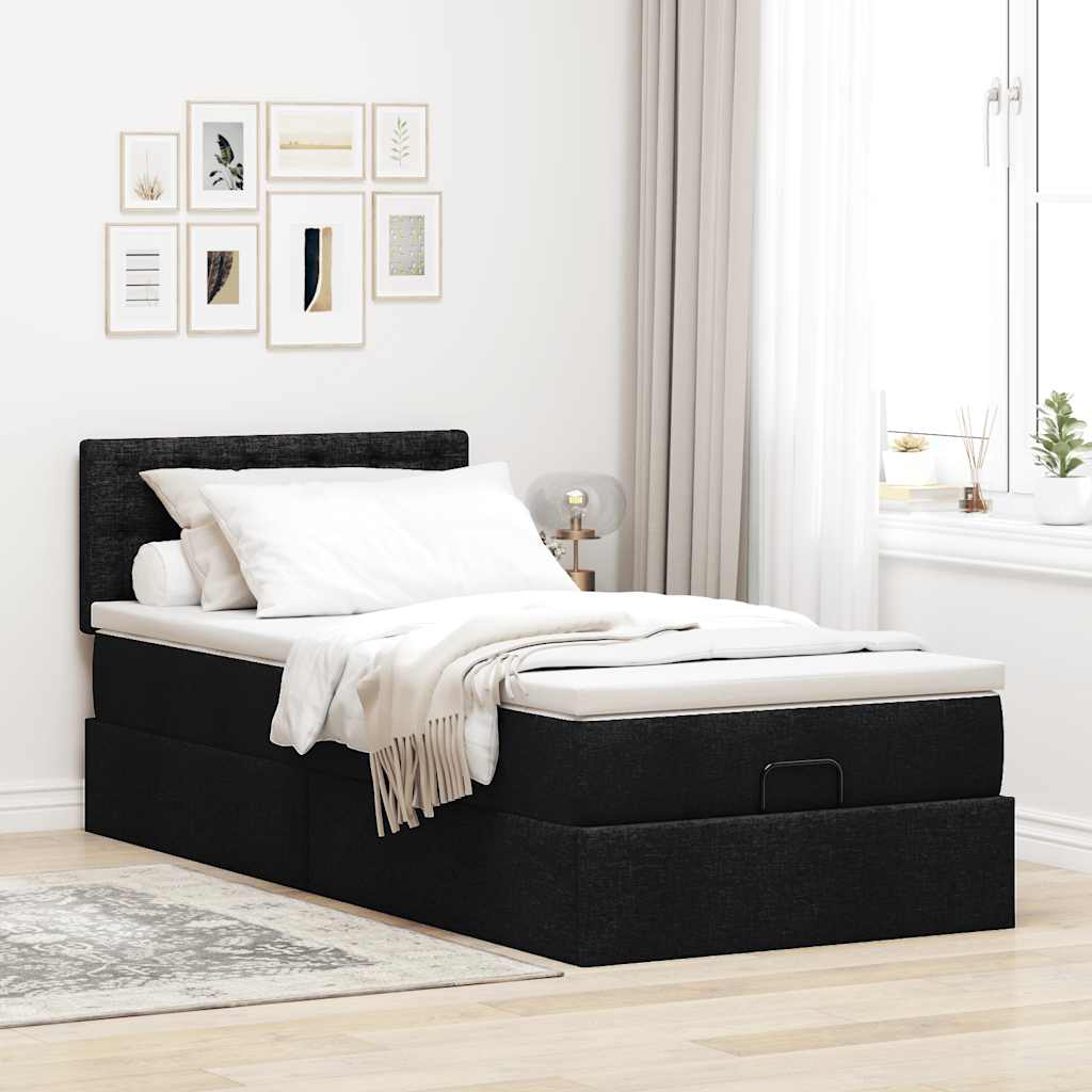Ottoman bed with mattress black 90x200 cm fabric