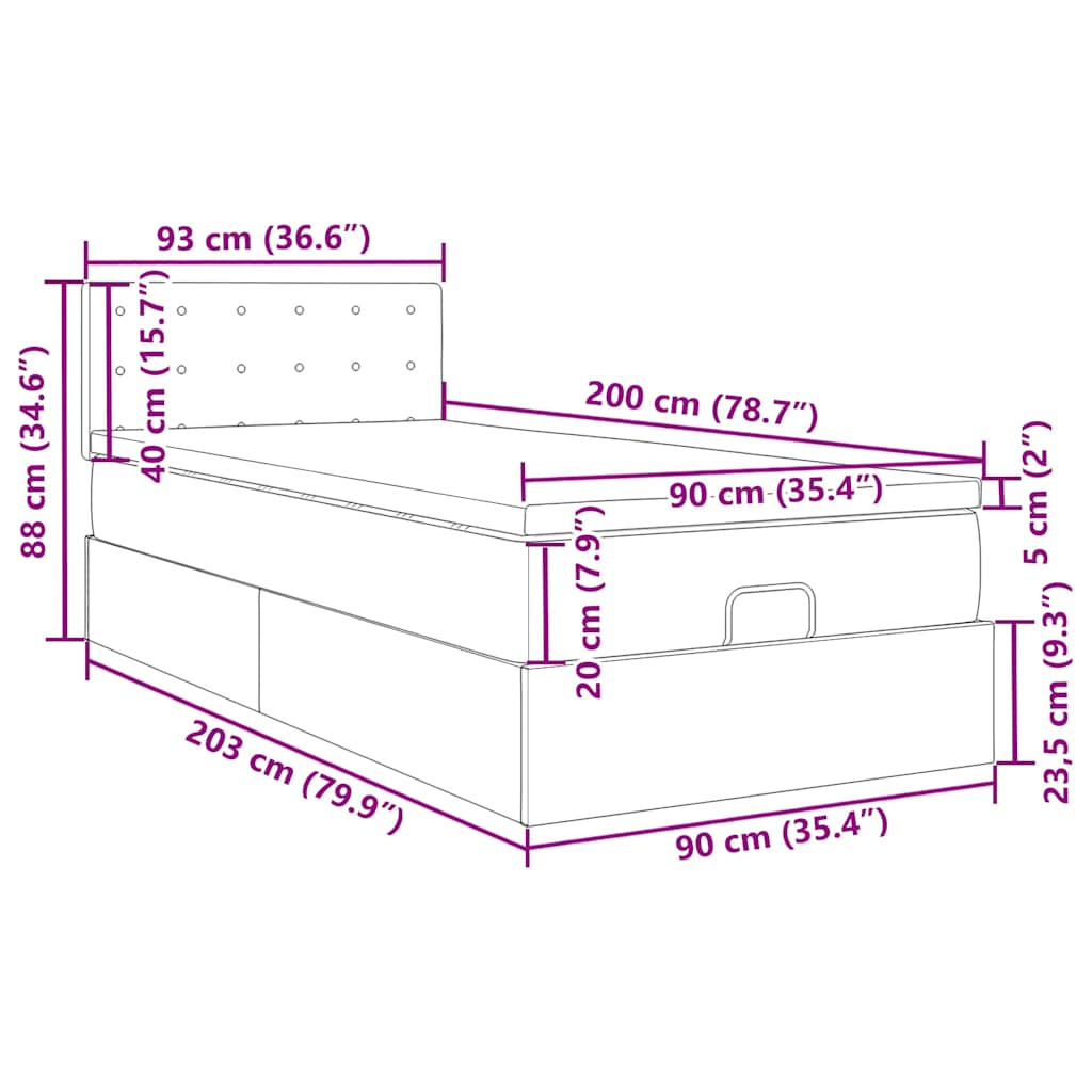 Ottoman-Bett mit Matratze Schwarz 90x200 cm Stoff