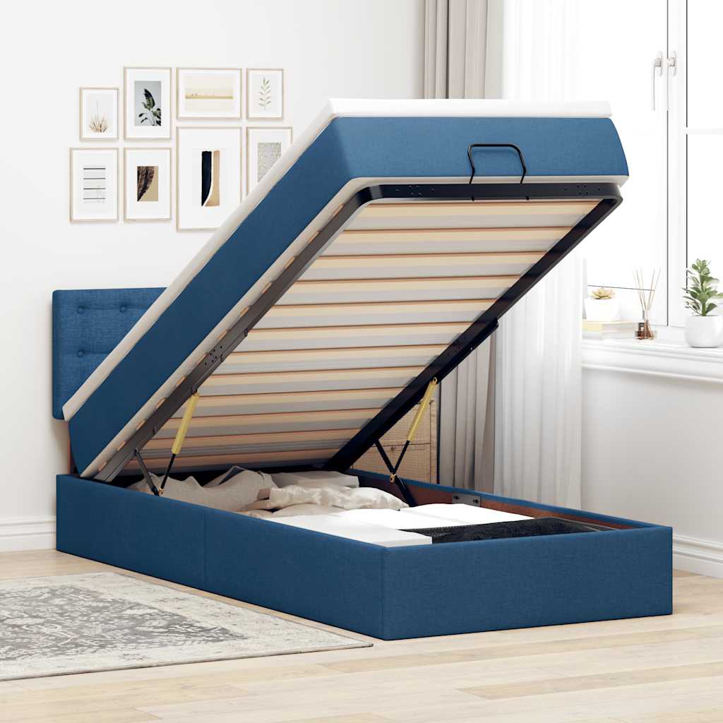Ottoman-Bett mit Matratze Blau 90x200 cm Stoff