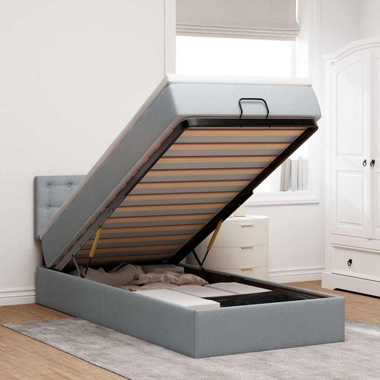 Lit ottoman avec matelas en tissu gris clair 100x200 cm