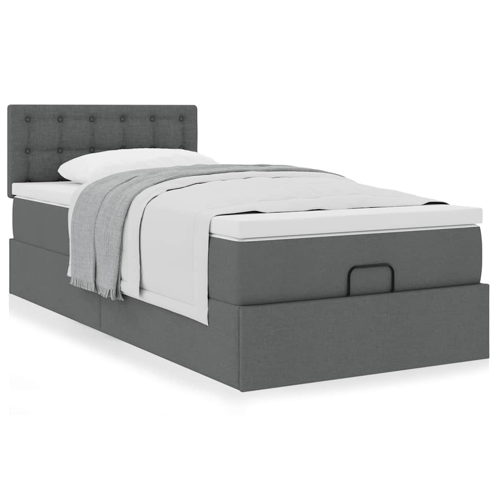Ottoman bed with mattress dark grey 100x200 cm fabric