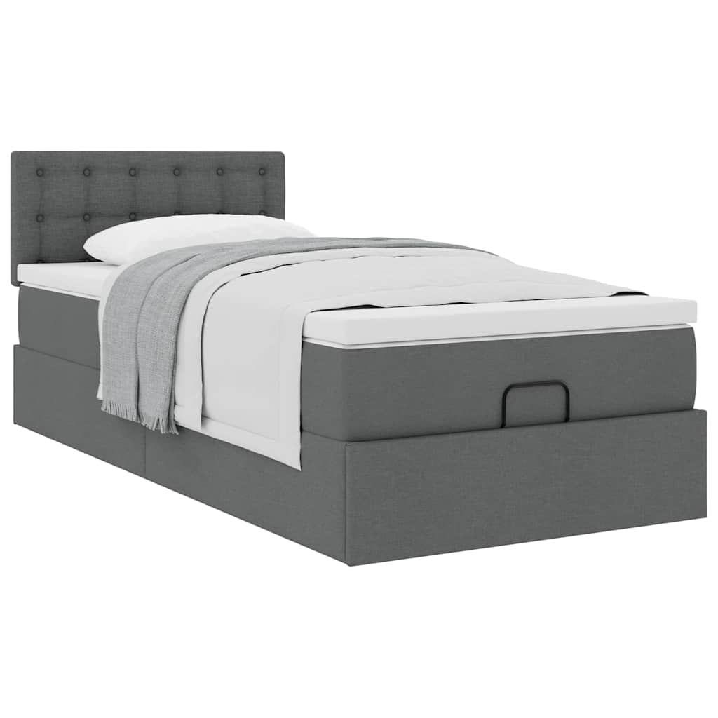 Ottoman bed with mattress dark grey 100x200 cm fabric