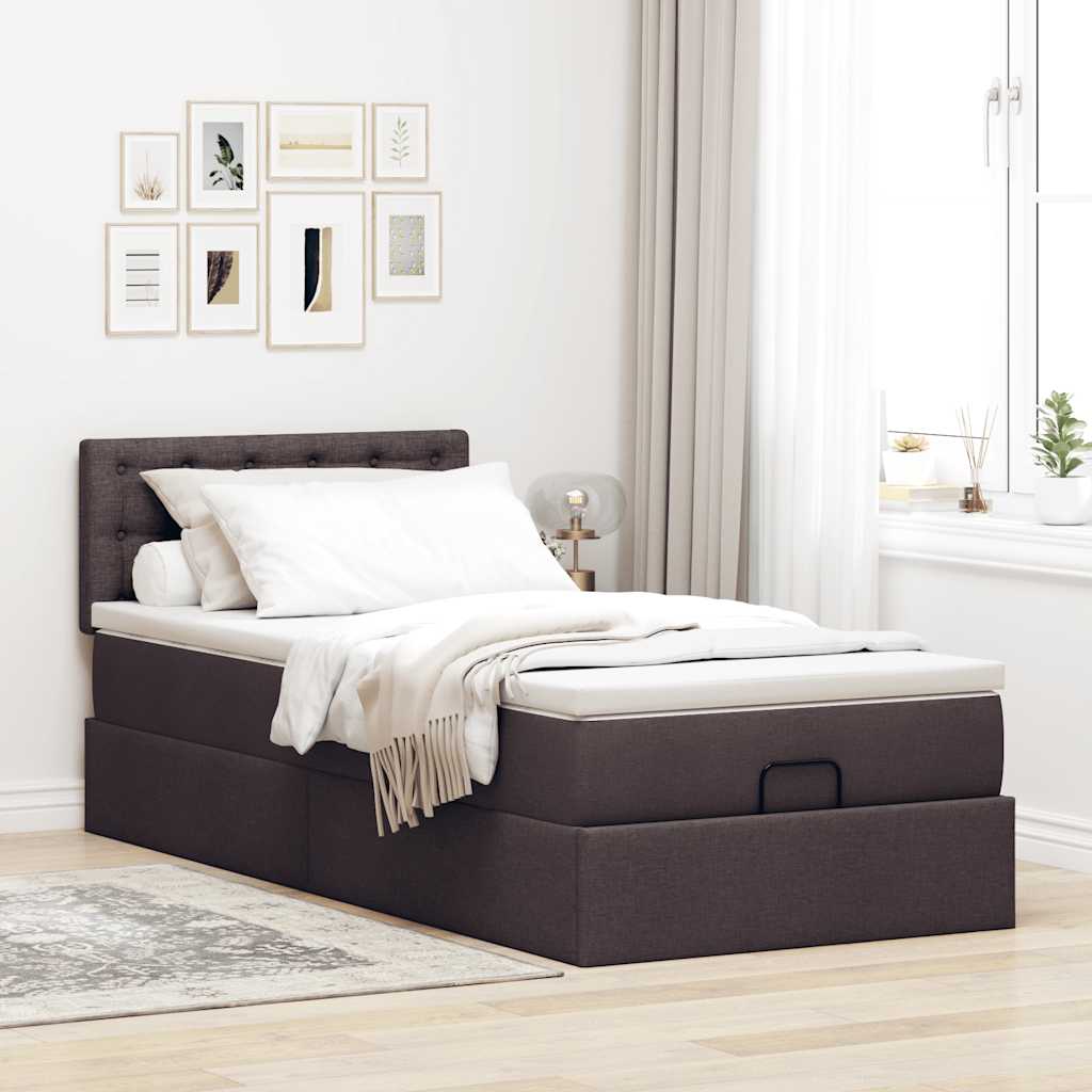 Ottoman bed with mattress dark brown 100x200 cm fabric