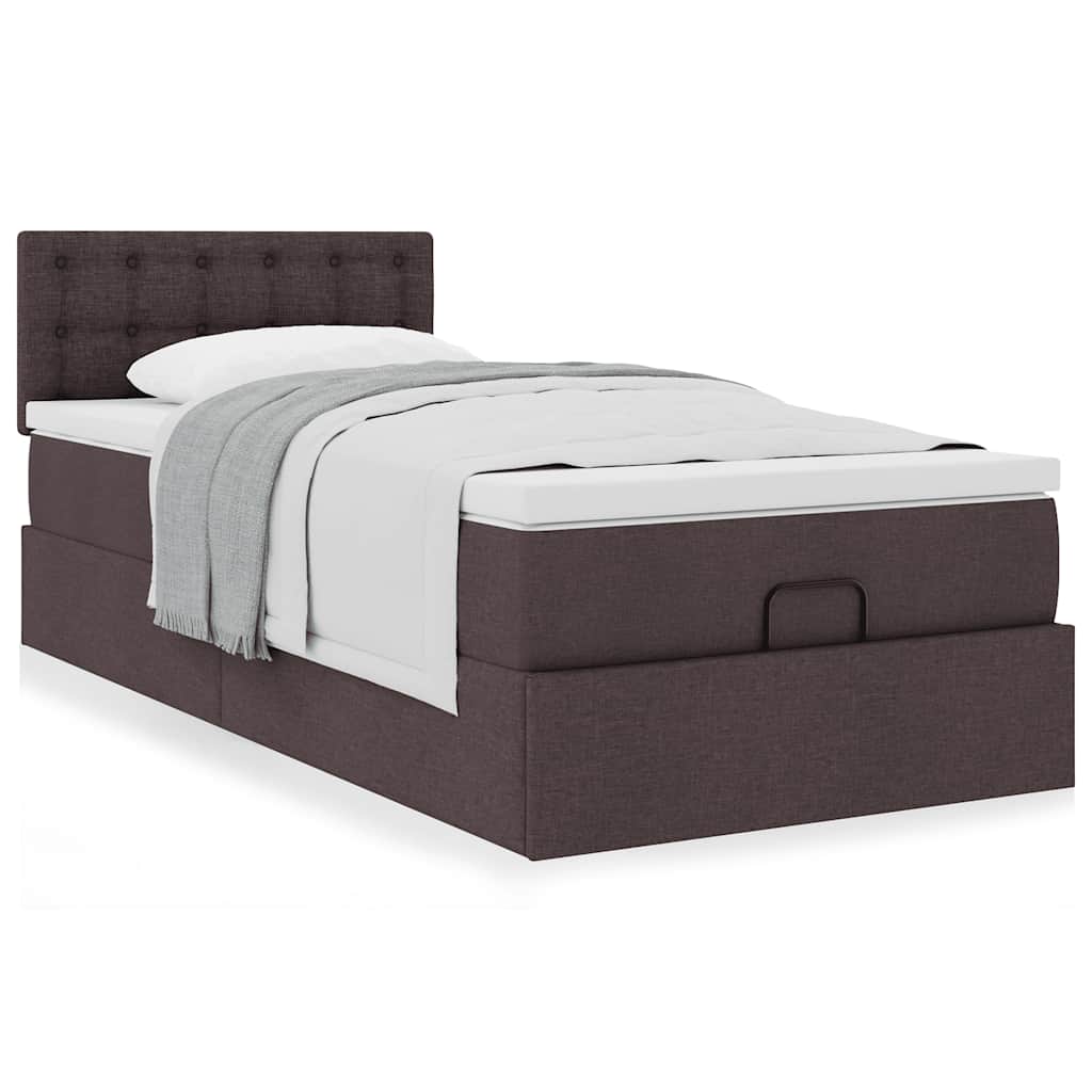 Ottoman bed with mattress dark brown 100x200 cm fabric