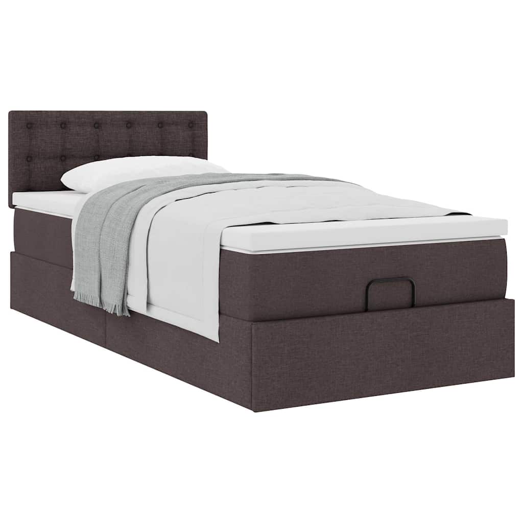 Ottoman bed with mattress dark brown 100x200 cm fabric