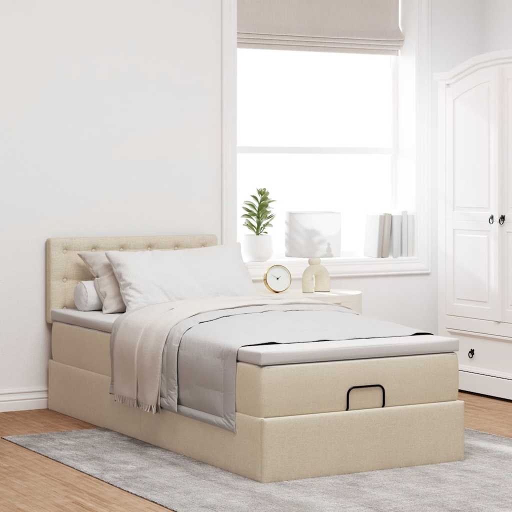 Ottoman-Bett mit Matratze Creme 100x200 cm Stoff