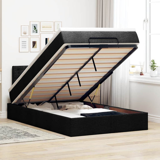 Ottoman-Bett mit Matratze Schwarz 120x190 cm Stoff