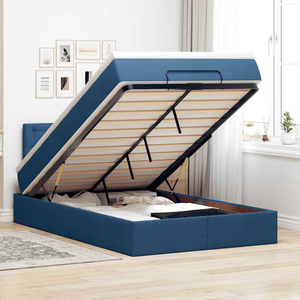 Ottoman-Bett mit Matratze Blau 120x190 cm Stoff