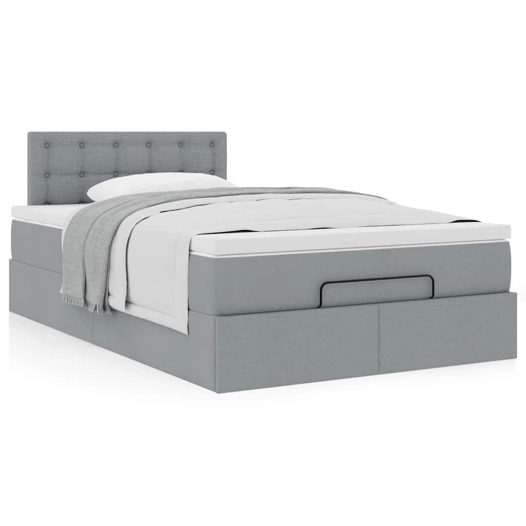 Lit ottoman avec matelas en tissu gris clair 120x200 cm
