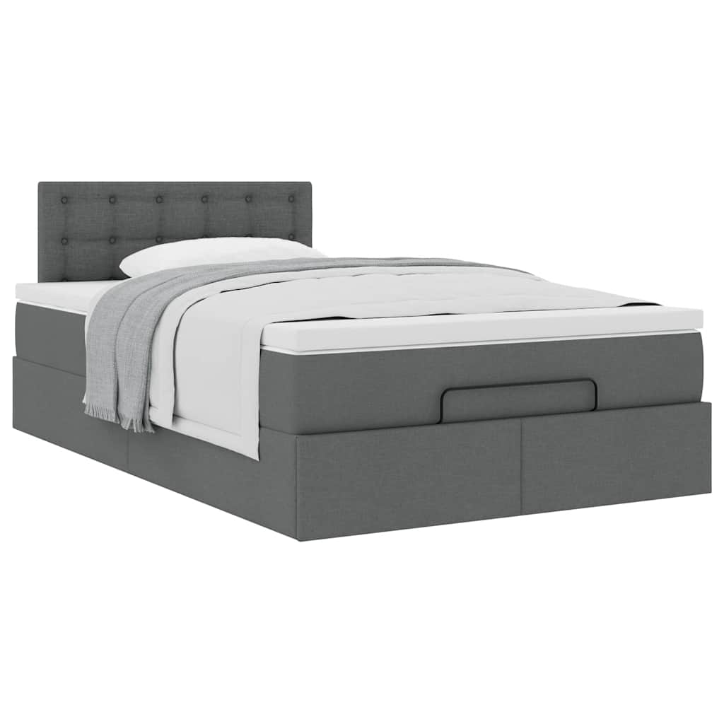 Lit ottoman avec matelas en tissu gris foncé 120x200 cm