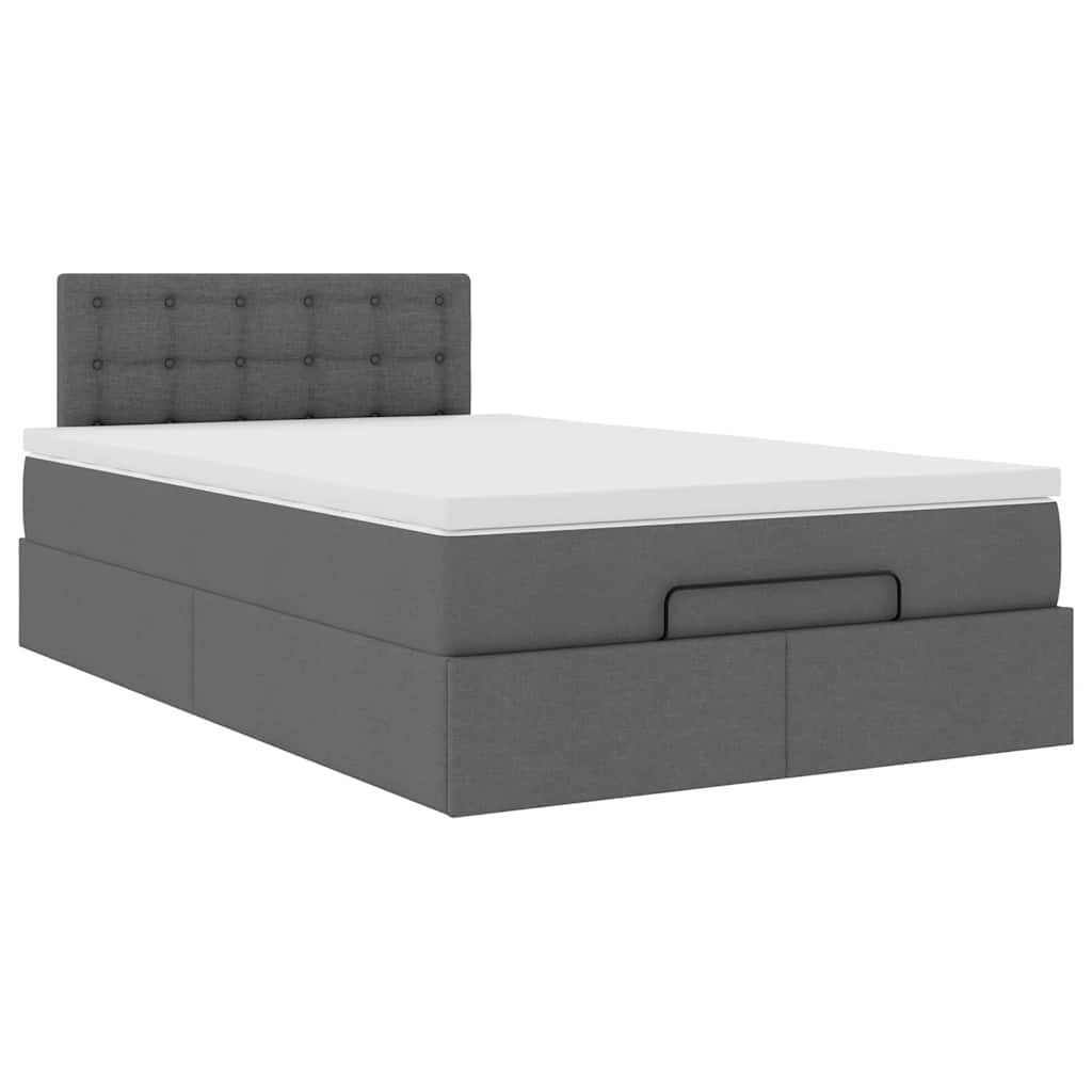 Lit ottoman avec matelas en tissu gris foncé 120x200 cm