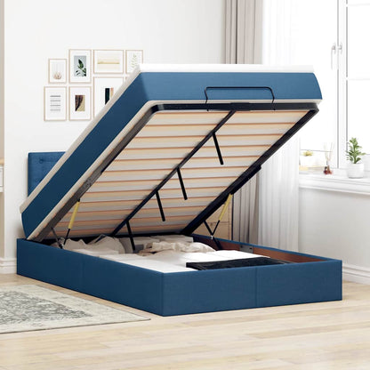 Ottoman-Bett mit Matratze Blau 120x200 cm Stoff