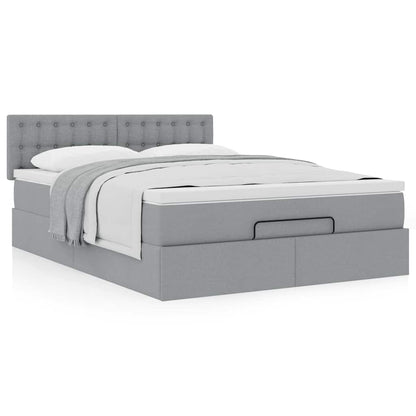 Ottoman-Bett mit Matratze Hellgrau 140x190 cm Stoff
