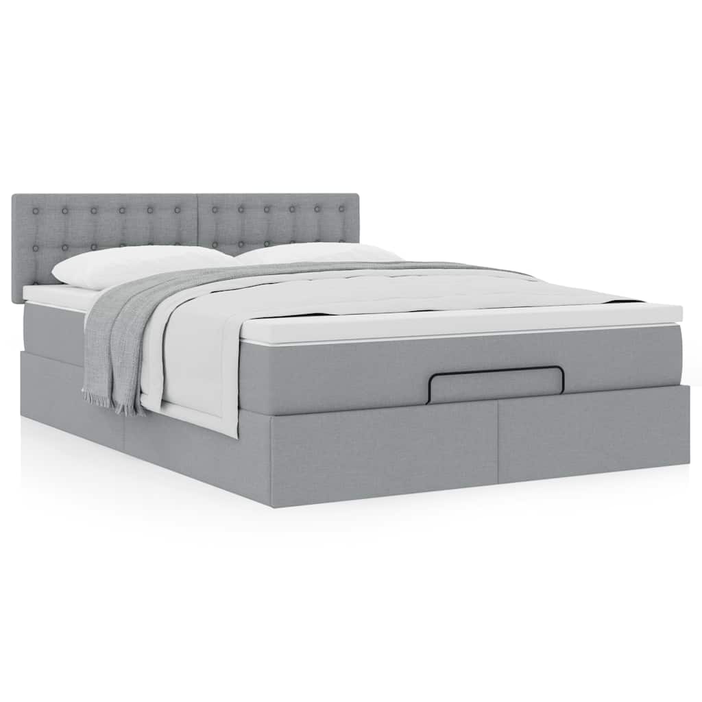 Ottoman-Bett mit Matratze Hellgrau 140x190 cm Stoff