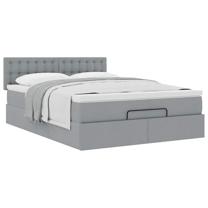 Ottoman-Bett mit Matratze Hellgrau 140x190 cm Stoff