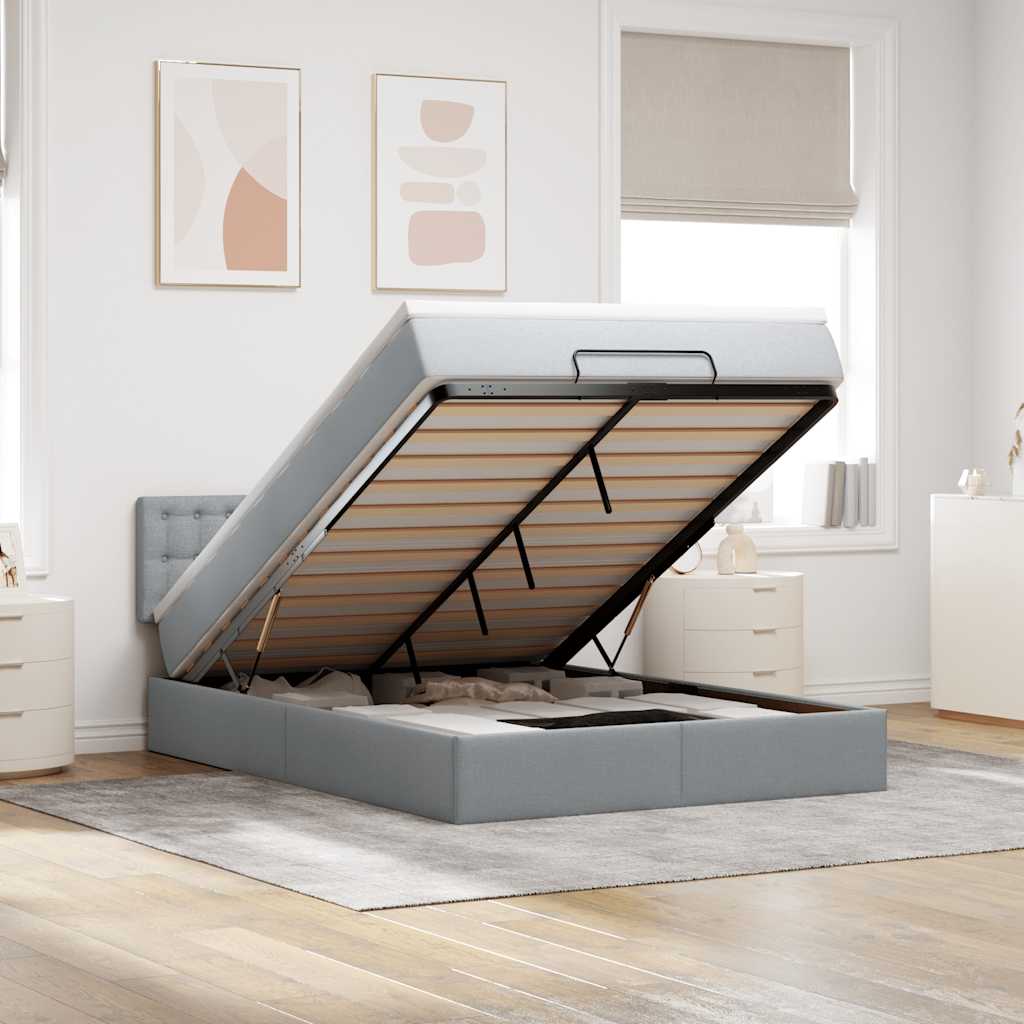 Ottoman-Bett mit Matratze Hellgrau 140x190 cm Stoff