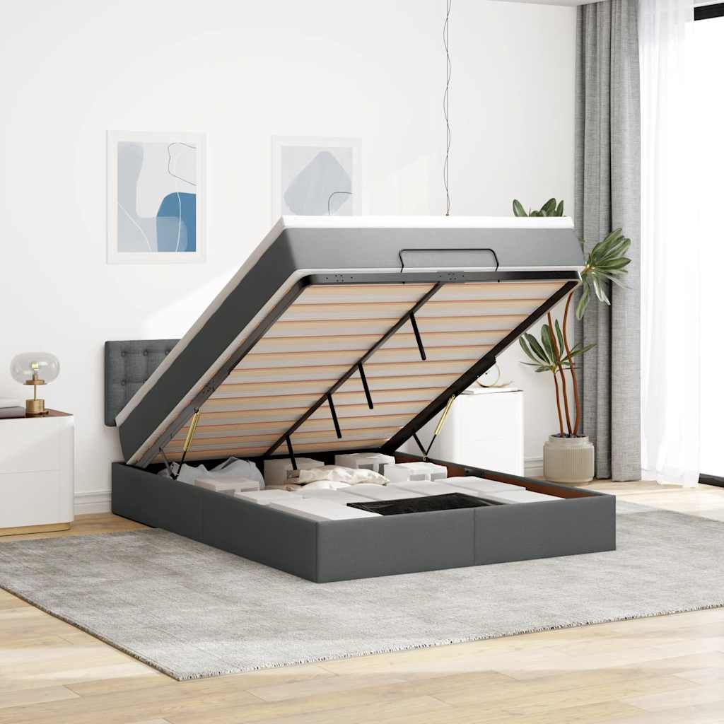 Ottoman-Bett mit Matratze Dunkelgrau 140x190 cm Stoff