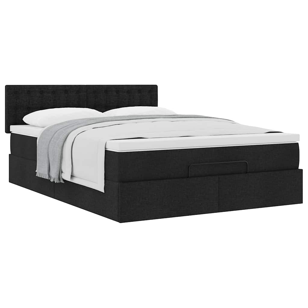 Ottoman-Bett mit Matratze Schwarz 140x190 cm Stoff