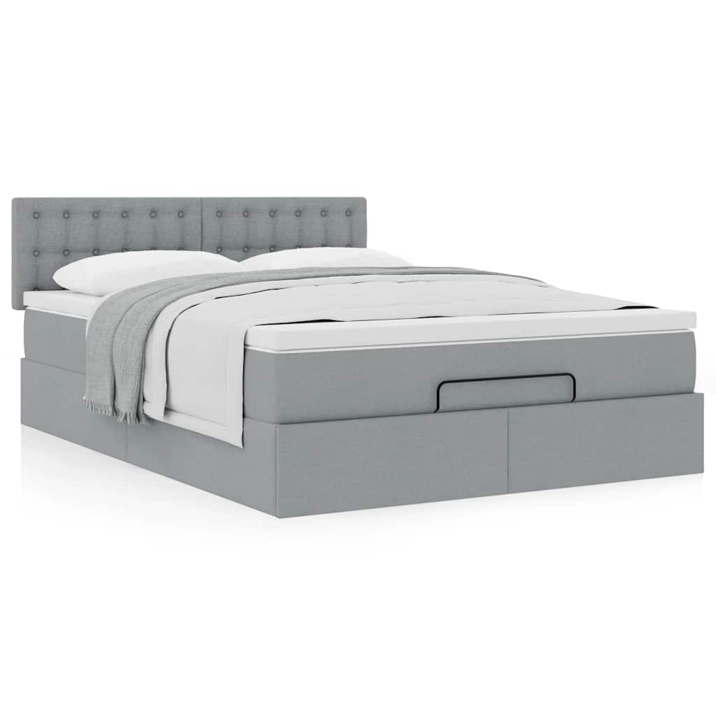 Ottoman-Bett mit Matratze Hellgrau 140x200 cm Stoff