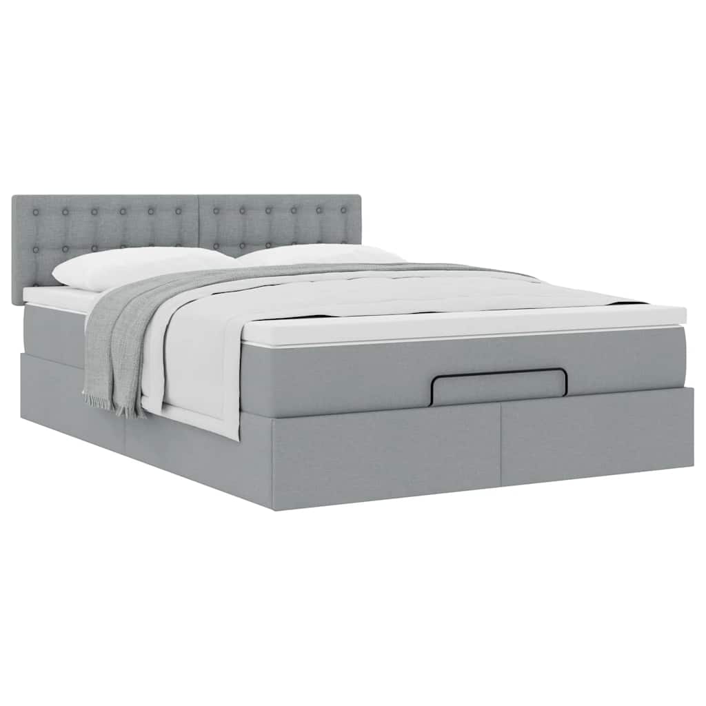Ottoman-Bett mit Matratze Hellgrau 140x200 cm Stoff