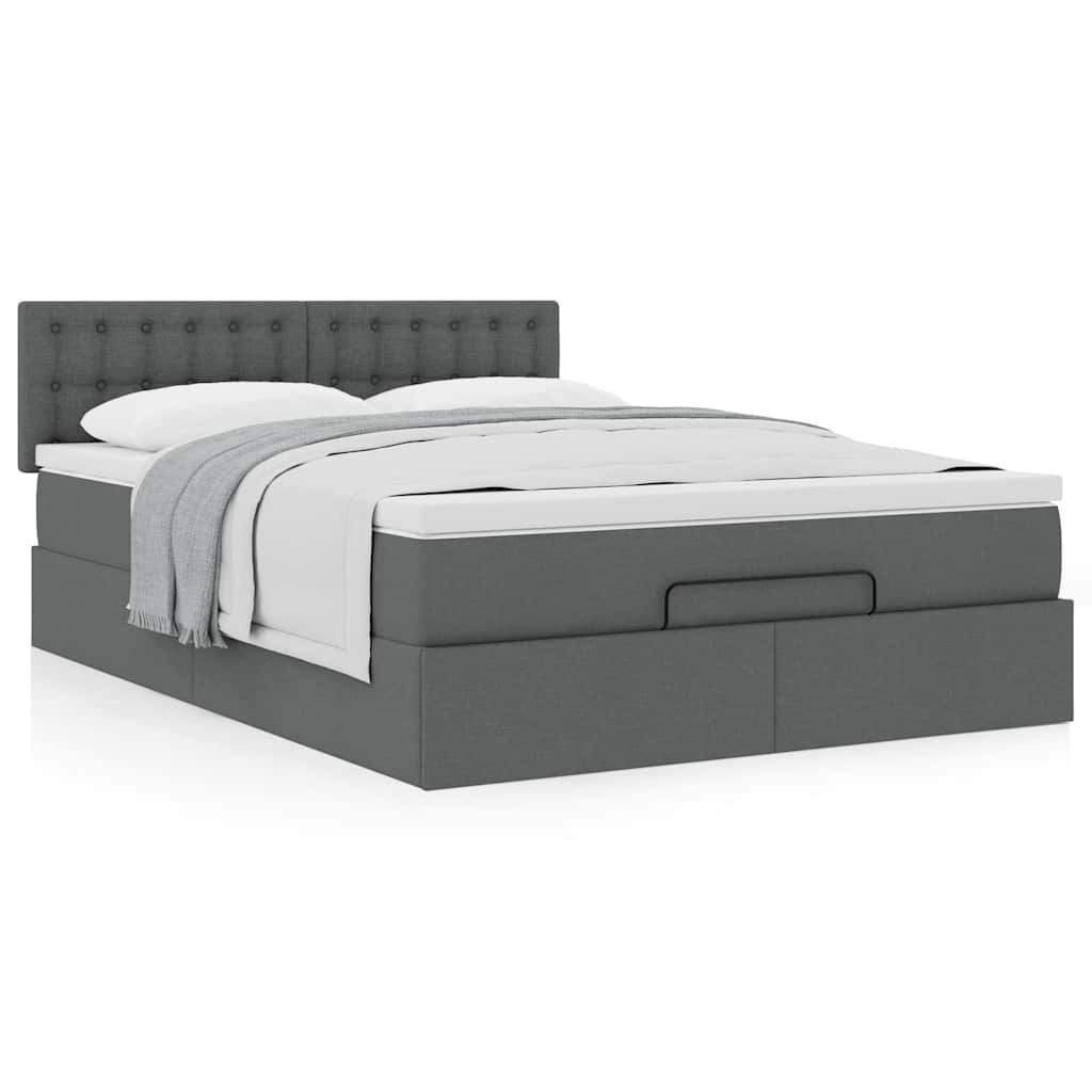 Ottoman-Bett mit Matratze Dunkelgrau 140x200 cm Stoff