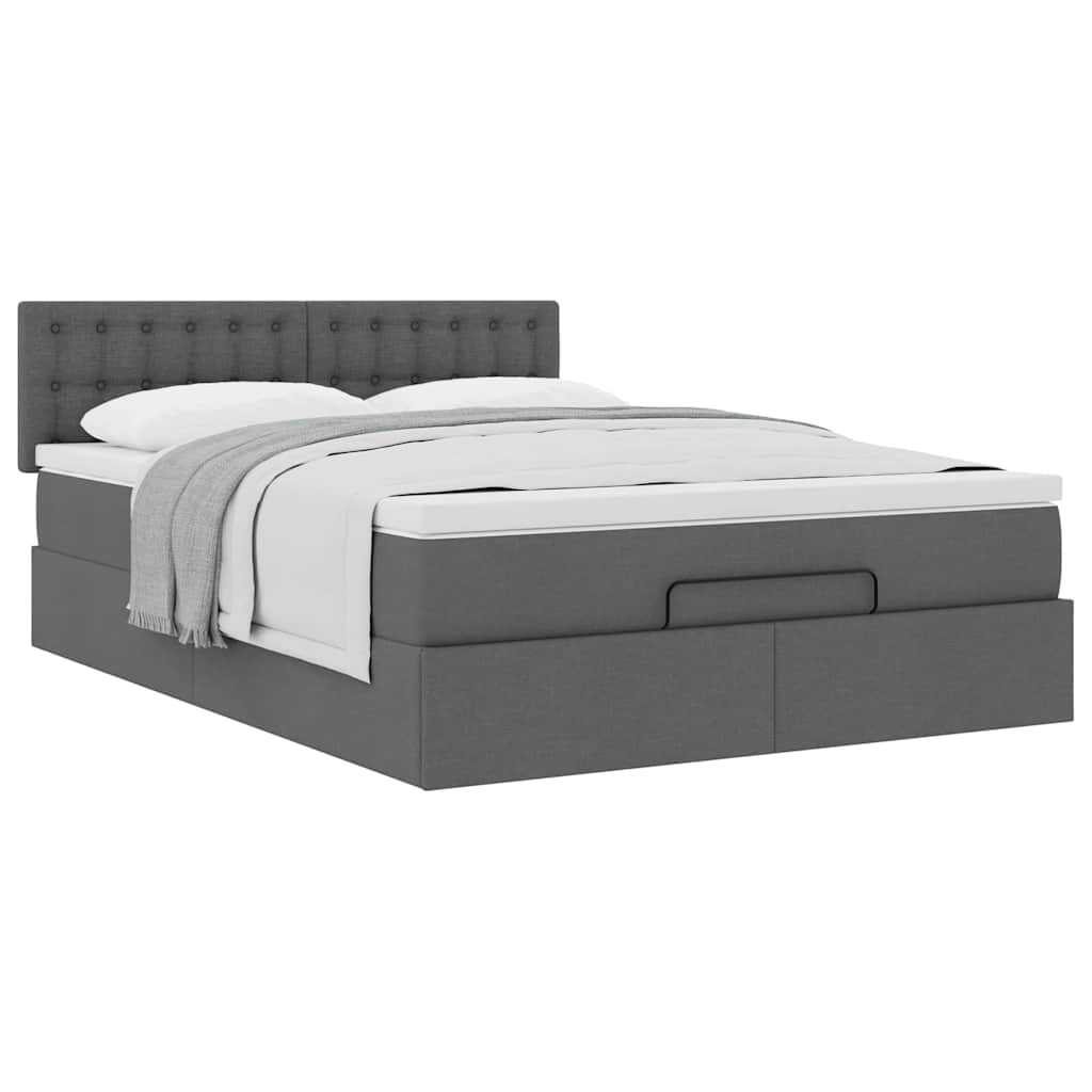 Ottoman-Bett mit Matratze Dunkelgrau 140x200 cm Stoff