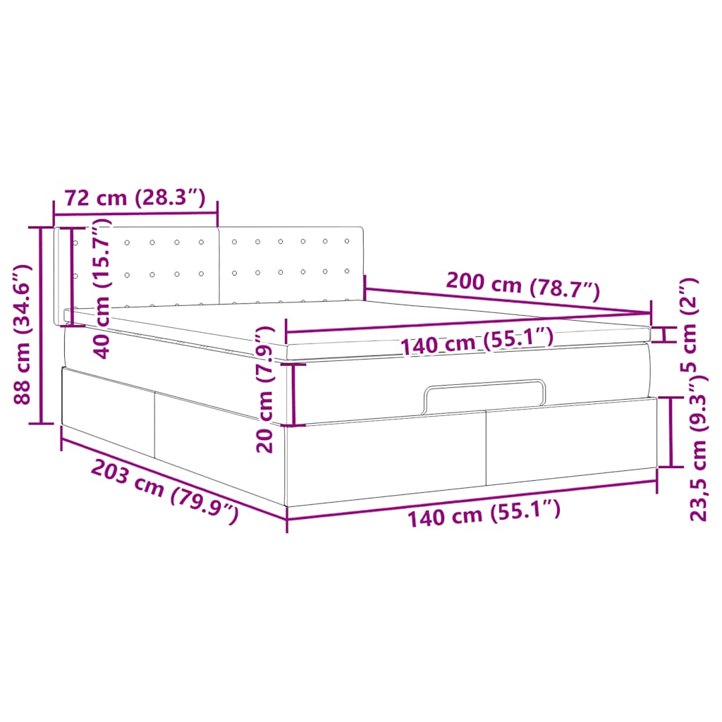 Ottoman-Bett mit Matratze Schwarz 140x200 cm Stoff